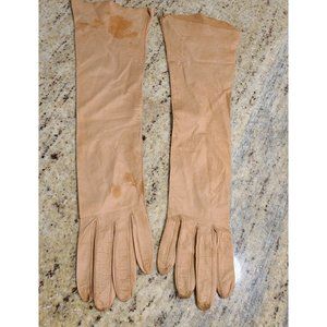 Vintage Size S Brown Thin Soft Leather 14.5" Long Formal Opera Gloves Distressed